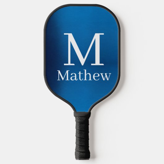blauwe metalen abstracte glanzende monogram naam m pickleball paddle (Voorkant)