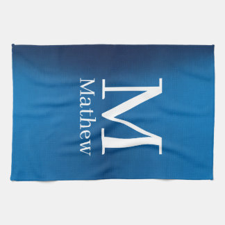 blauwe metalen abstracte glanzende monogram naam m theedoek