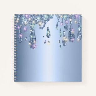 Blauwe metalen glitter-druppelaar notitieboek