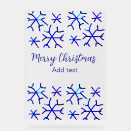 Blauwe metallic glanzende sneeuwvlokken kerstpatro acryl bord