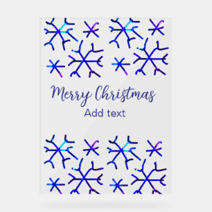 Blauwe metallic glanzende sneeuwvlokken kerstpatro acryl bord
