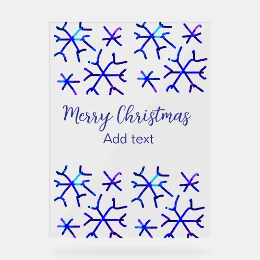 Blauwe metallic glanzende sneeuwvlokken kerstpatro acryl bord (Voorkant)