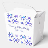 Blauwe metallic glanzende sneeuwvlokken kerstpatro bedankdoosjes (Achterkant)