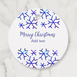 Blauwe metallic glanzende sneeuwvlokken kerstpatro bedankjes labels