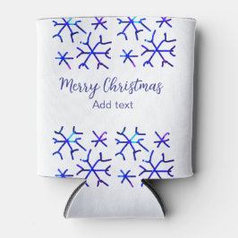 Blauwe metallic glanzende sneeuwvlokken kerstpatro blikjeskoeler