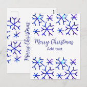 Blauwe metallic glanzende sneeuwvlokken kerstpatro briefkaart (Voorkant / Achterkant)