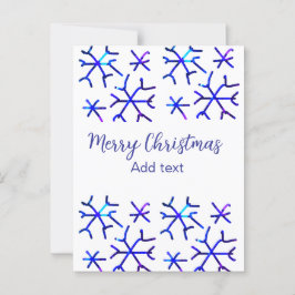 Blauwe metallic glanzende sneeuwvlokken kerstpatro briefkaart