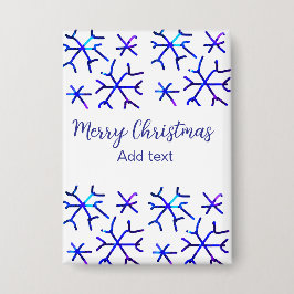 Blauwe metallic glanzende sneeuwvlokken kerstpatro button