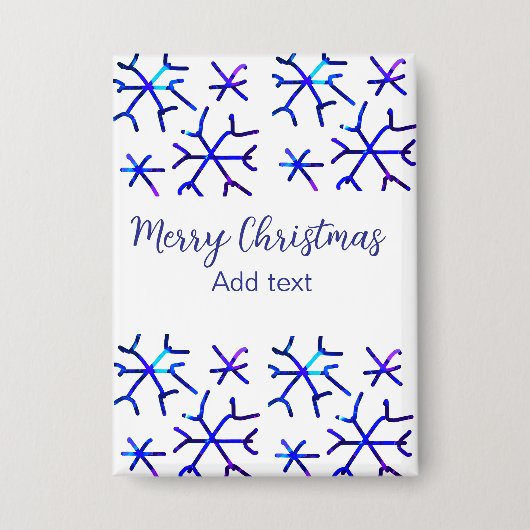 Blauwe metallic glanzende sneeuwvlokken kerstpatro button (Voorkant)