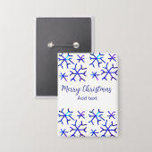 Blauwe metallic glanzende sneeuwvlokken kerstpatro button (Voorkant / Achterkant)