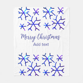 Blauwe metallic glanzende sneeuwvlokken kerstpatro fleece deken