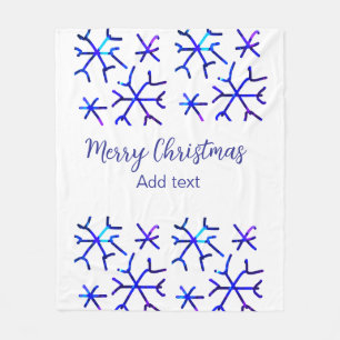 Blauwe metallic glanzende sneeuwvlokken kerstpatro fleece deken