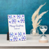 Blauwe metallic glanzende sneeuwvlokken kerstpatro fotoplaat (Zijkant)