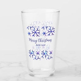 Blauwe metallic glanzende sneeuwvlokken kerstpatro glas