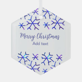 Blauwe metallic glanzende sneeuwvlokken kerstpatro glas ornament