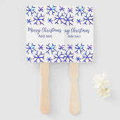 Blauwe metallic glanzende sneeuwvlokken kerstpatro handwaaier (Voorkant en achterkant)