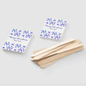 Blauwe metallic glanzende sneeuwvlokken kerstpatro handwaaier (Niet-gemonteerd)