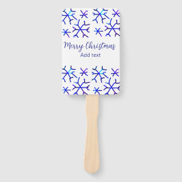 Blauwe metallic glanzende sneeuwvlokken kerstpatro handwaaier