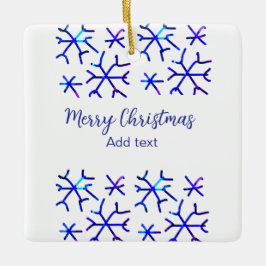 Blauwe metallic glanzende sneeuwvlokken kerstpatro keramisch ornament