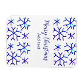 Blauwe metallic glanzende sneeuwvlokken kerstpatro magneet (Horizontaal)