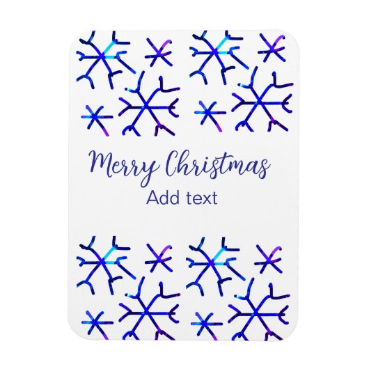 Blauwe metallic glanzende sneeuwvlokken kerstpatro magneet (Verticaal)