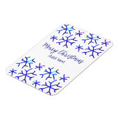 Blauwe metallic glanzende sneeuwvlokken kerstpatro magneet (Linkerzijde)