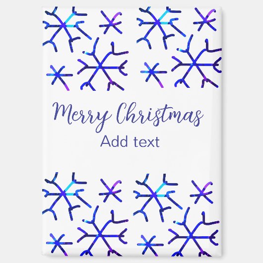 Blauwe metallic glanzende sneeuwvlokken kerstpatro magneet (Voorkant)