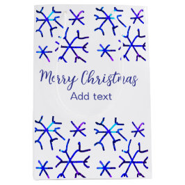 Blauwe metallic glanzende sneeuwvlokken kerstpatro medium cadeauzakje