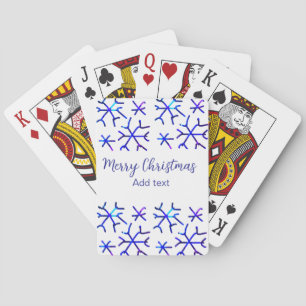 Blauwe metallic glanzende sneeuwvlokken kerstpatro pokerkaarten