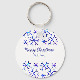 Blauwe metallic glanzende sneeuwvlokken kerstpatro sleutelhanger