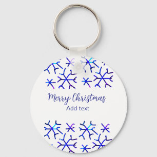 Blauwe metallic glanzende sneeuwvlokken kerstpatro sleutelhanger