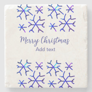 Blauwe metallic glanzende sneeuwvlokken kerstpatro stenen onderzetter