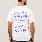 Blauwe metallic glanzende sneeuwvlokken kerstpatro t-shirt (Achterkant)