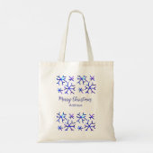 Blauwe metallic glanzende sneeuwvlokken kerstpatro tote bag (Achterkant)
