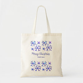Blauwe metallic glanzende sneeuwvlokken kerstpatro tote bag