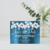 BLAUWE METALLIGE BALLOON BEWAREN DE DATUM ALLE OPV AANKONDIGINGSKAART (Staand voorkant)