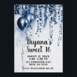 Blauwe metallische ballonnen Ivy White Sweet 16 Kaart<br><div class="desc">Aanpassen voor elke gebeurtenis.</div>