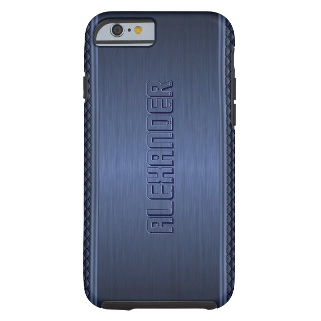 Blauwe metallische geborstelde aluminium geometris Case-Mate iPhone case (Achterkant)