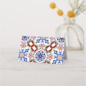 Blauwe Mexicaanse kleurrijke tegels bruidsdouche g Plaatskaartje (Achterkant)