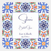 Blauwe Mexicaanse kleurrijke tegeltjes bruidsdouch Vierkante Sticker (Voorkant)