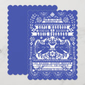Blauwe Mexicaanse staart Doves Papel Picado Weddin Kaart (Voorkant / Achterkant)