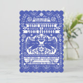 Blauwe Mexicaanse staart Doves Papel Picado Weddin Kaart (Staand voorkant)