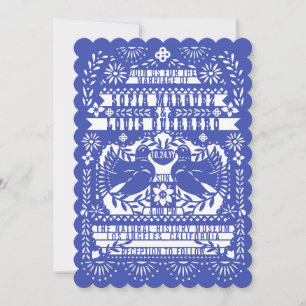 Blauwe Mexicaanse staart Doves Papel Picado Weddin Kaart