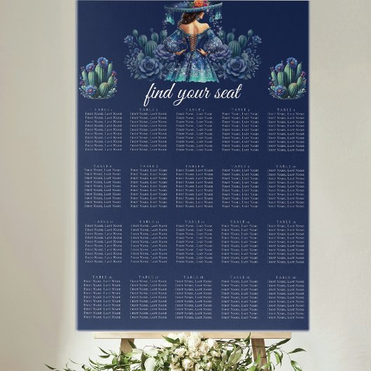 Blauwe Mexicaanse stijl Quinceañera zitkaart Poster