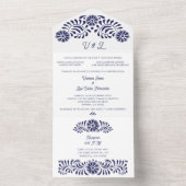 Blauwe Mexicaanse Talavera met oudernaam All In One Uitnodiging (Binnen)