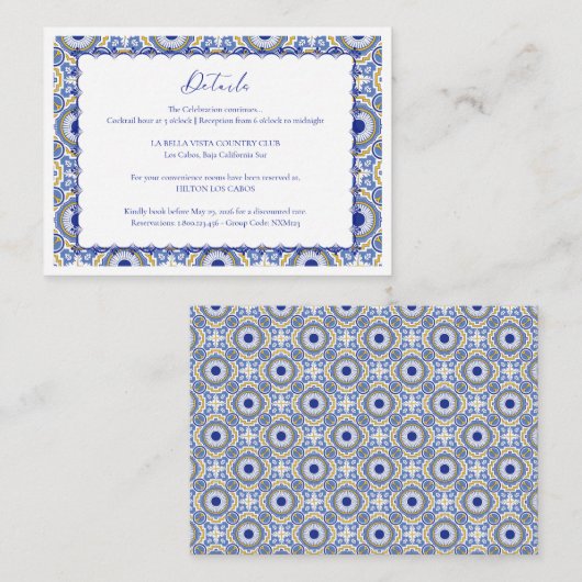 Blauwe Mexicaanse Talavera Spaans huwelijksgesprek Informatiekaartje (Voorkant / Achterkant)