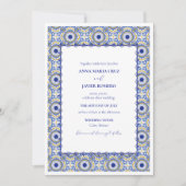 Blauwe Mexicaanse Talavera Spaans huwelijksuitnodi Kaart (Voorkant)