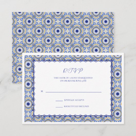 Blauwe Mexicaanse Talavera Spaans Weddenschap RSVP Kaartje (Voorkant / Achterkant)