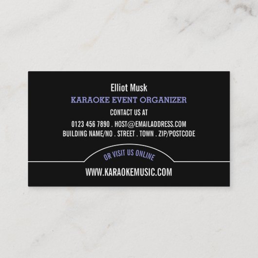 Blauwe microfoon, Karaoke Event Organizer Visitekaartje (Achterkant)