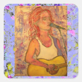 blauwe microfoon-spanningsdrip vierkante sticker (Voorkant)